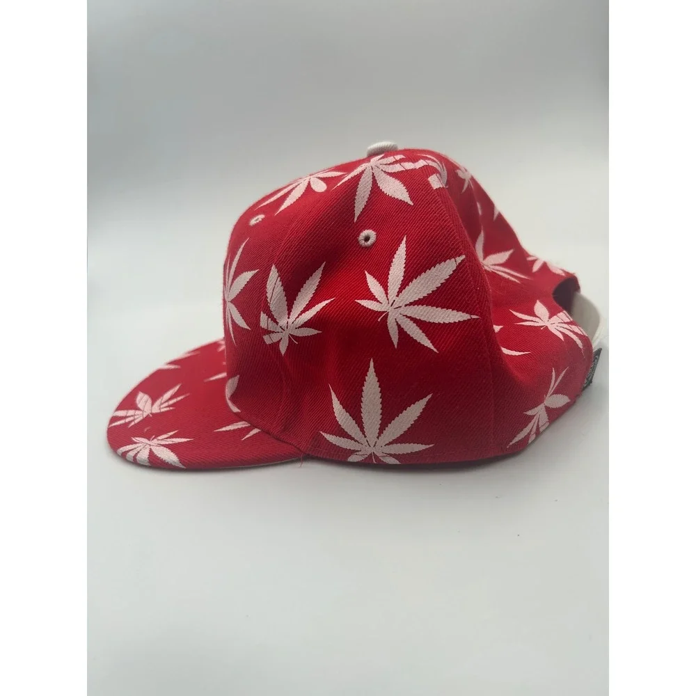 KingsChoice PUF Marijuana Leaf Snapback Hat Red White Hustle Tribe Flat Brim Cap